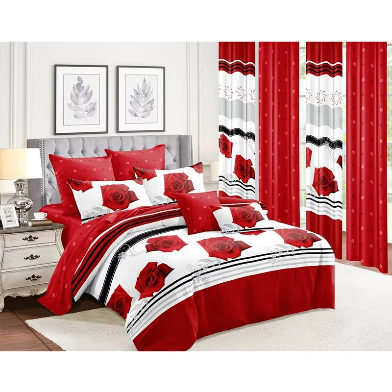 Оптовая продажа высокое качество Комплект постельного белья из 10 предметов комплект хлопкового покрывала с принтом и занавесом