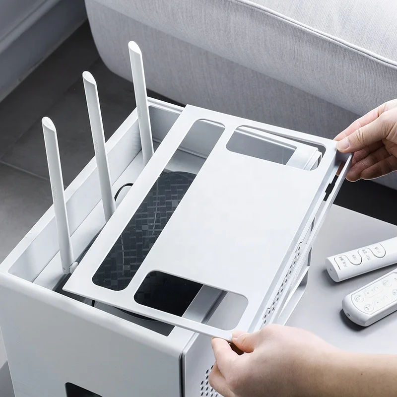 Multipurpose Phone Stand Organiser Socket Plastic Wifi Router Storage Box With Clear Window