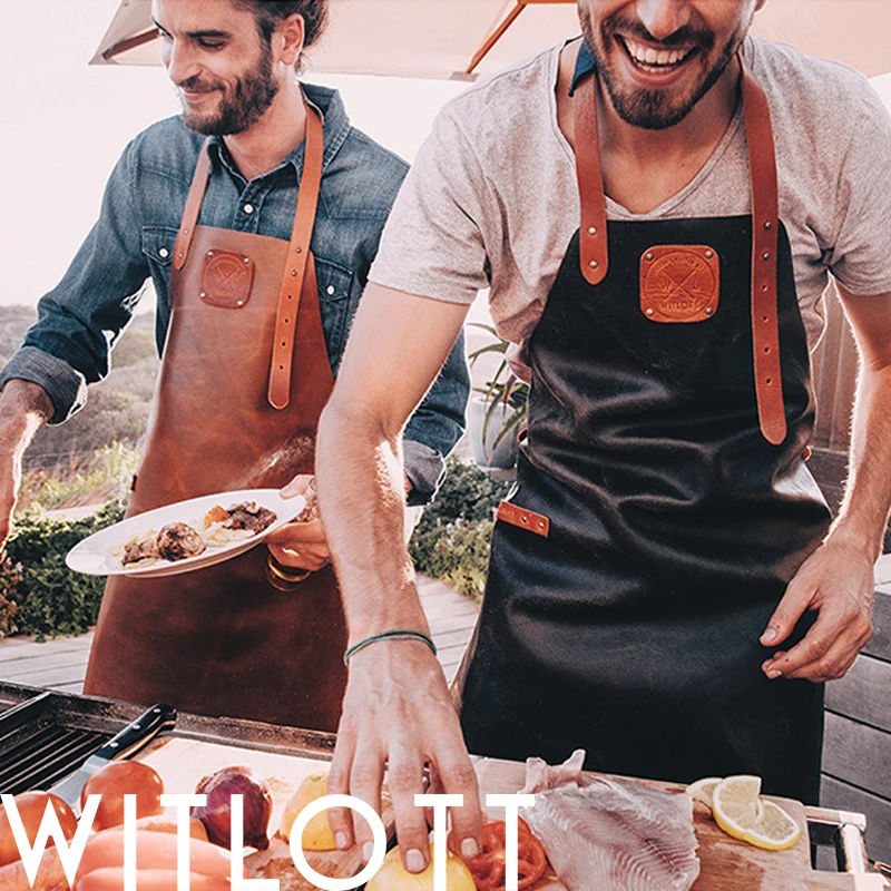 Adjustable neck strap Apron Waterproof PU leather apron bib apron for man