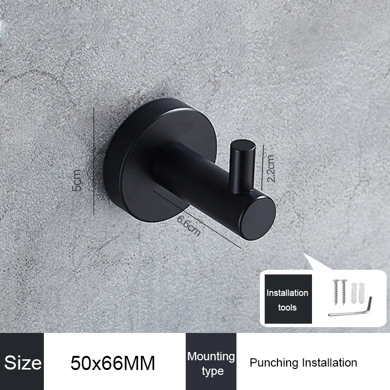 304 Stainless Steel Heavy Duty Round Hooks Wall Mounted, Black Towel Hooks for Bathroom Kitchen Bedroom Metal Robe Hook