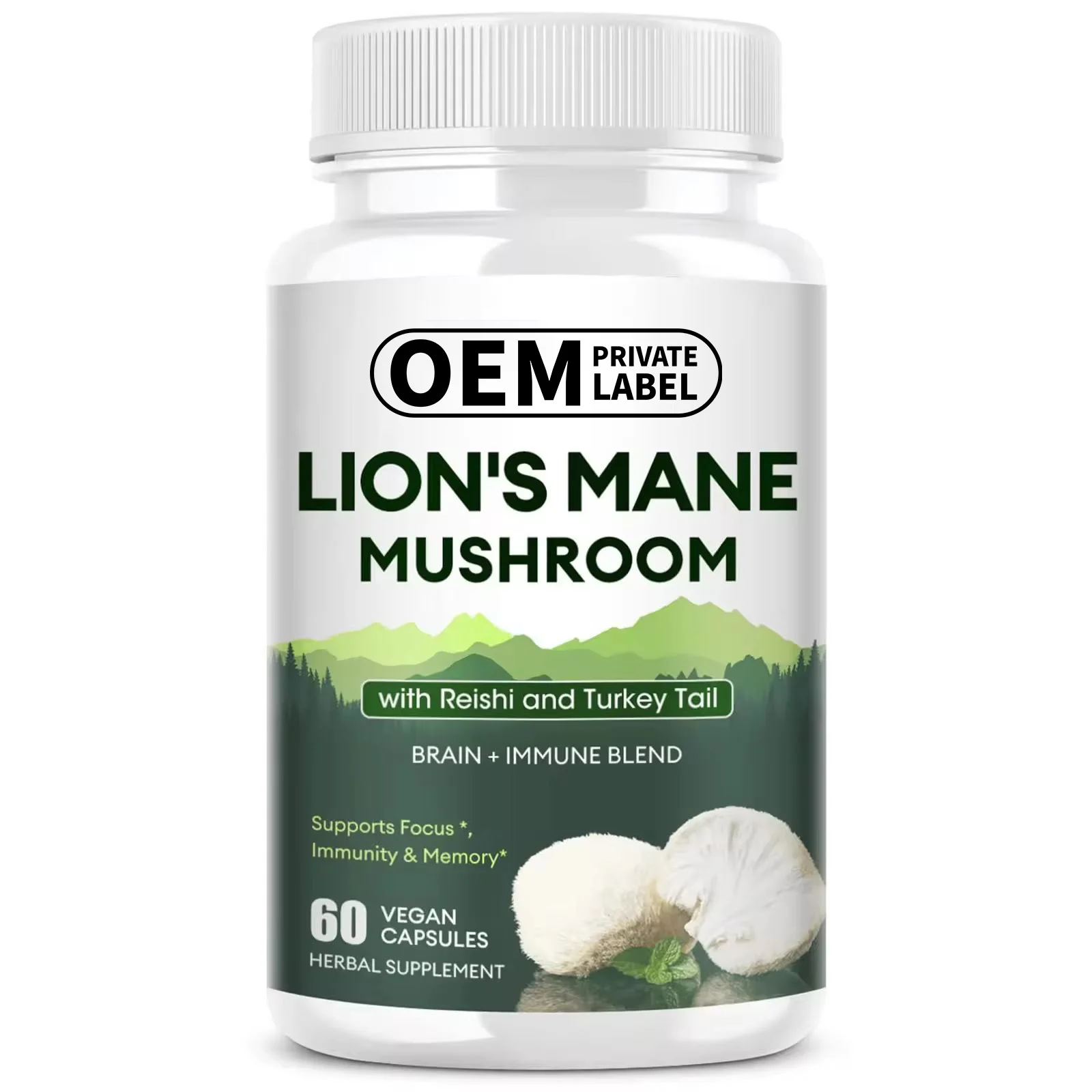 Herbal Supplements Lions Mane Mushroom with Reishi and Turkey Tail Support Focus Memory Immunity Mushroom Capsules