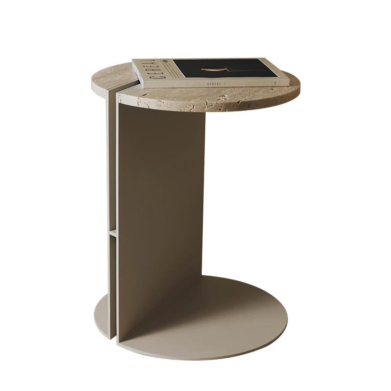 Modern nordic black natural stone metal coffee table milk tea shop living room round side table