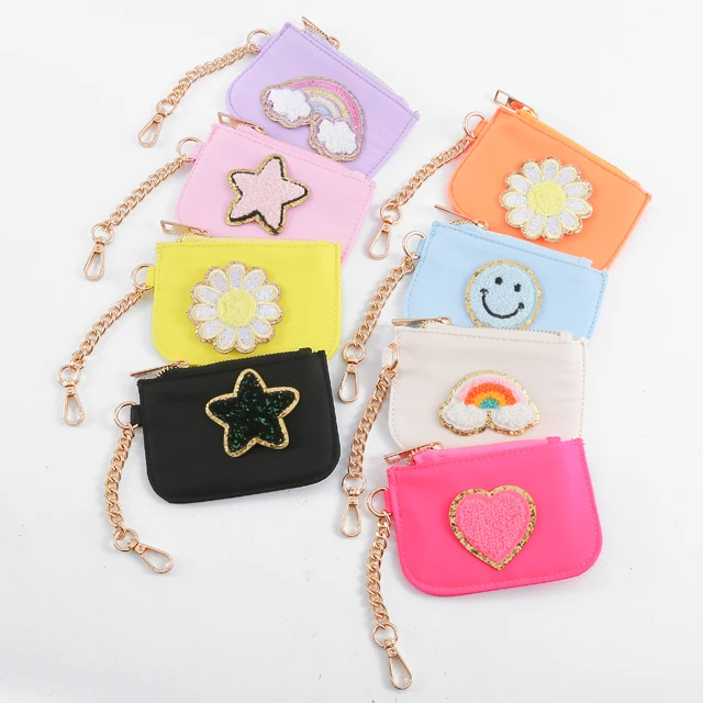 Lovely cute mini wallet keychain Women nylon bags coin purses keychain wallet women with letter patches coin purse