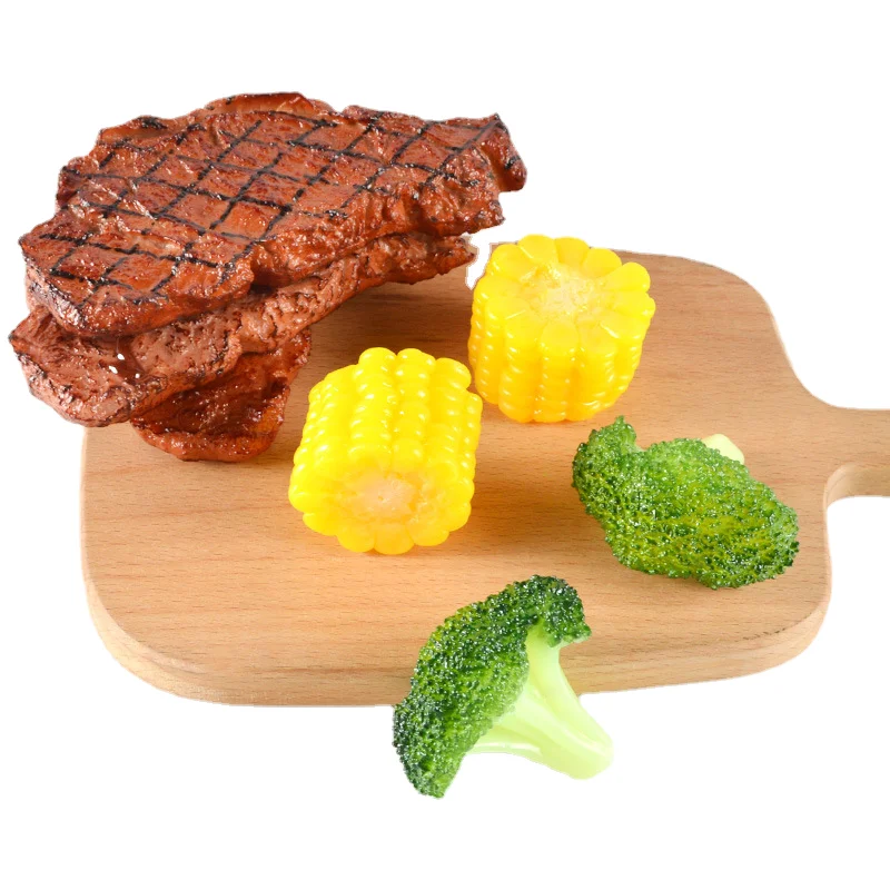 chaomao simulation Western steak set broccoli corn vegetable food model play shooting props display pieces