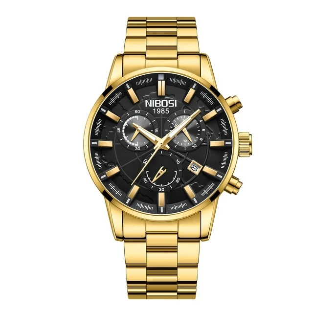 NIBOSI 2590 Quartz Watch Stainless Steel Belt Watch Luminous Hands Multi-function Design Men Creative 24 Hour Wristwatch Hombre