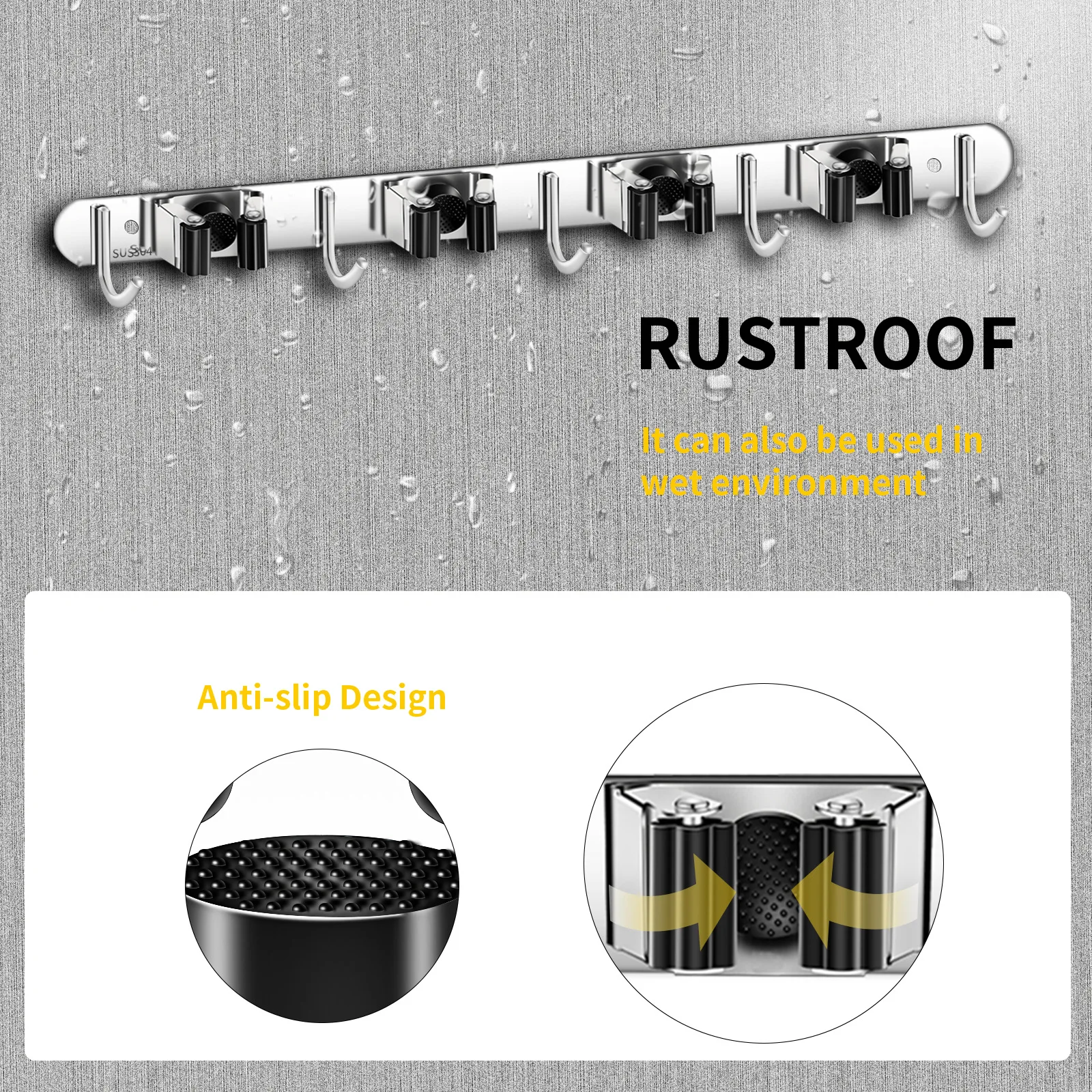Broom Holder Wall Mount Broom Tool Holder Stainless Steel for Home Kitchen Bathroom Garage Garden