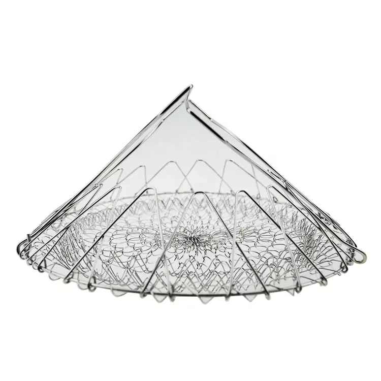 201/304 stainless steel expandable folding wire mesh frying basket ,  multifunctional chef drain basket