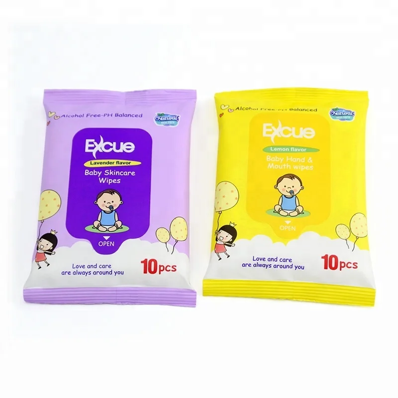 OEM  10PCS alcohol free baby hand &mouth  baby wet wipes  free samples hot sale  high quality with competitive price