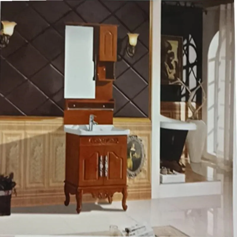 Solid Wood Bathroom Vanity Cabinets Modern Plywood Bathroom Vanities with Led Mirror Cabinet Plywood Furniture Silver Mirror