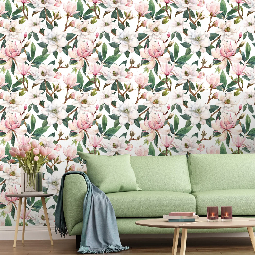 Hand painted white magnolia flower removable  watercolor floral decoration self adhesive wallpaper livingroom wall bedroom