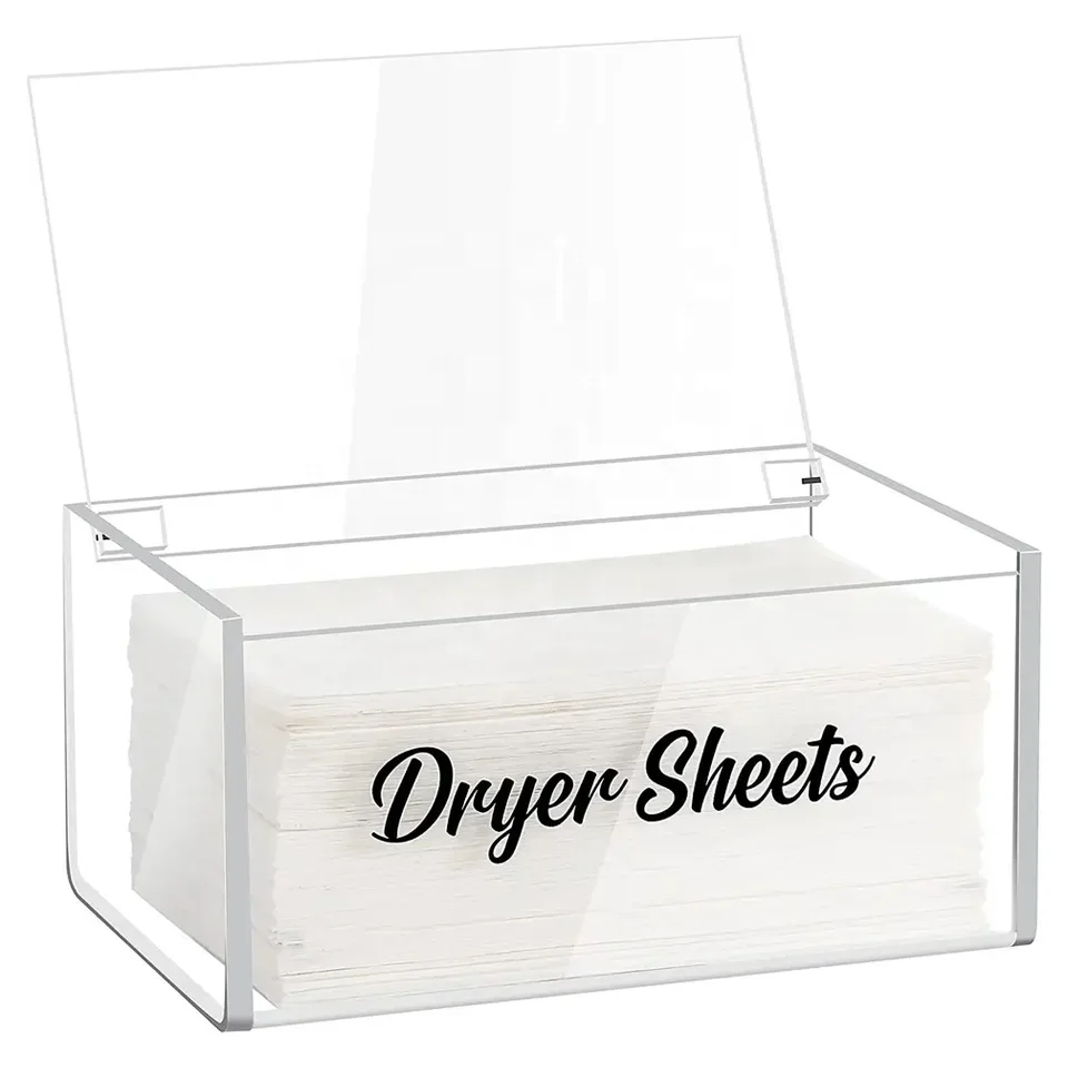 Customized Modern Acrylic Tissue Box Dryer Sheet Holder for Laundry Room Table Clear Dryer Sheet Dispenser Rectangular