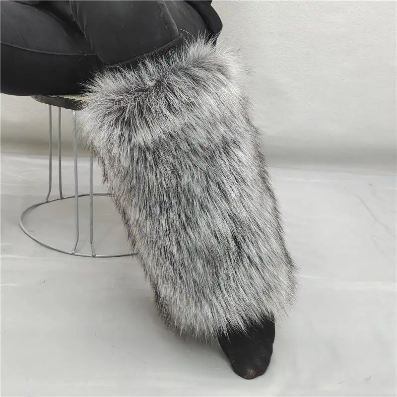 Solid Thick Fuzzy Faux Fur Leg Warmers for Women Custom Colorful Warmer Winter Fur Knee-high Boot Cover Socks