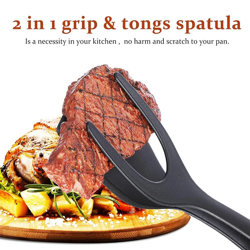 Food Grade 2 in 1 Grip and Flip Spatula Tongs Egg Flipper Spatula Spatula Tongs for Home Kitchen Cooking Tool