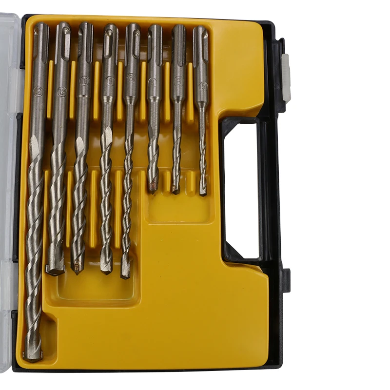 AutoErizo 8 Pcs SDS PLUS Electric Hammer Drill Bit Set Through-Wall Cement Concrete Bit with Slotted Shank for Concrete Drilling