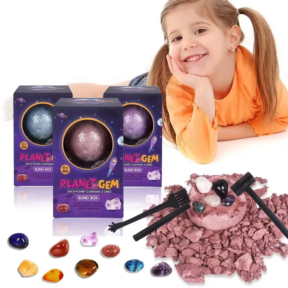 Solar System Moon archaeological digging kit Excavation 5pcs Natural Gemstone Sets Stone Dig Kit For Kids Toys