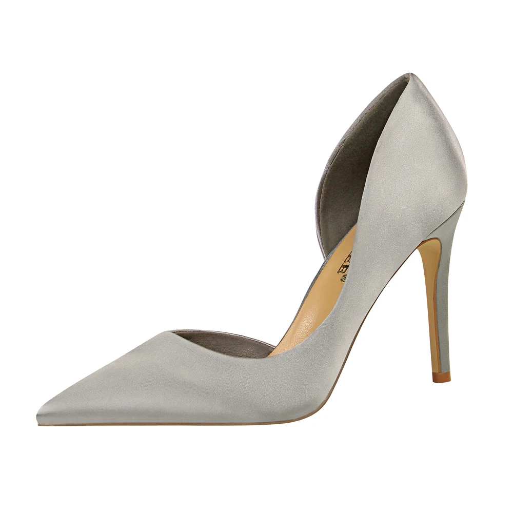 830-3 European and American stiletto heels satin pointed with shallow mouth and side cut-out sexy nightclub pumps for women