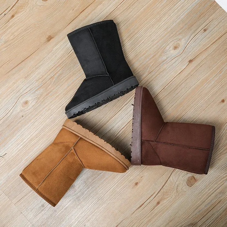 Trendy Botas Femininas 3 cm Unisex Lady Unisex Slip On Warm Fur Boots Plush Fluffy Cozy Fur Mid Calf Snow Boots for Women