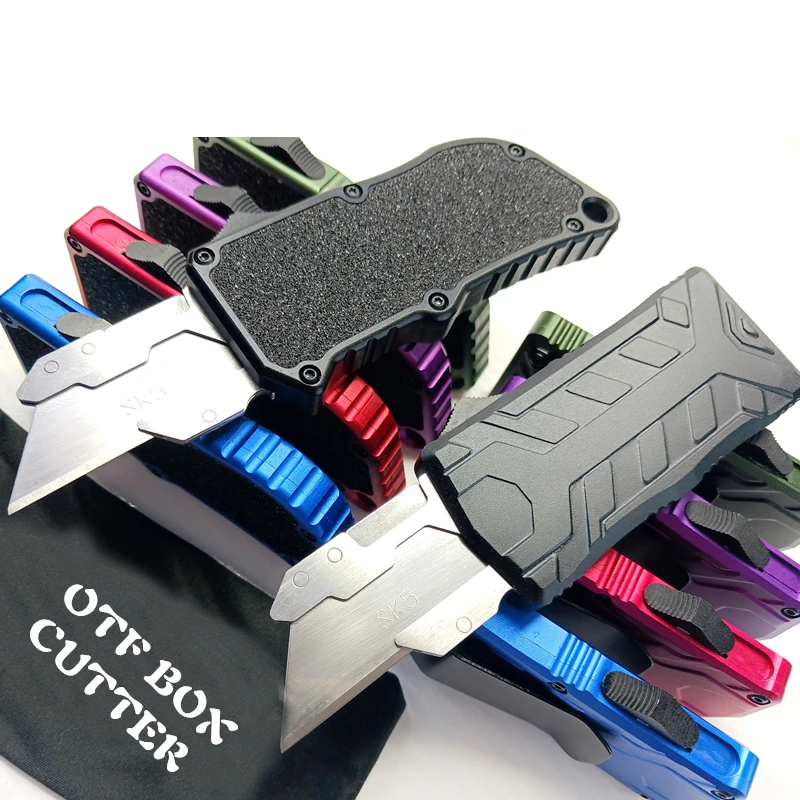 Aluminum Alloy Shell 5 Extra Blades Automatic OTF Wholesale Price Utility Knife Box Cutters
