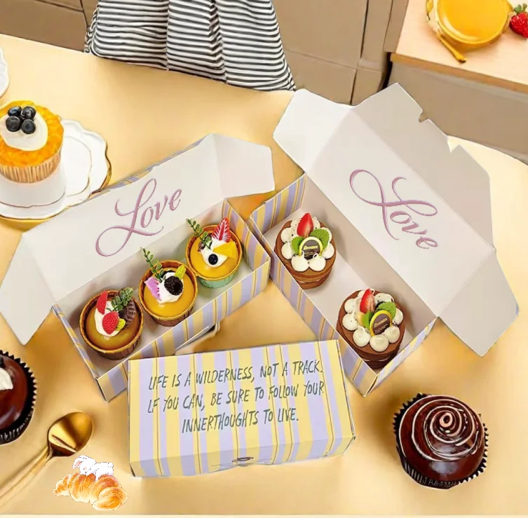 Custom Printed Cardboard Packaging Croissant Box Flat Fold Cupcake Boxes Sweets Gift Box