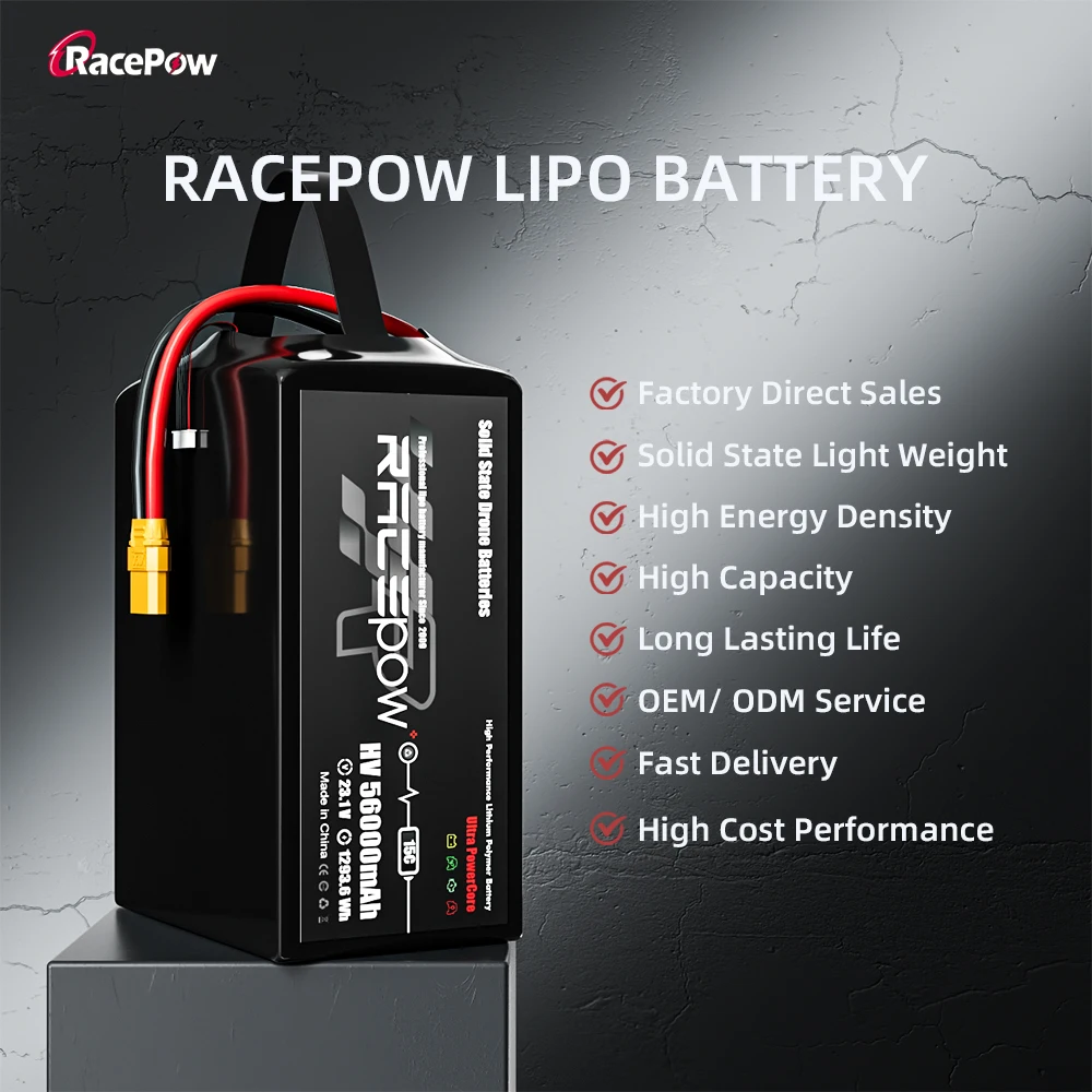 Racepow Semi solid state battery 6S2P/12S 23.1V 46.2V 30Ah 40Ah 56Ah 60Ah Drone UAV LIPO Battery For Vtol Drone/Industrial Drone