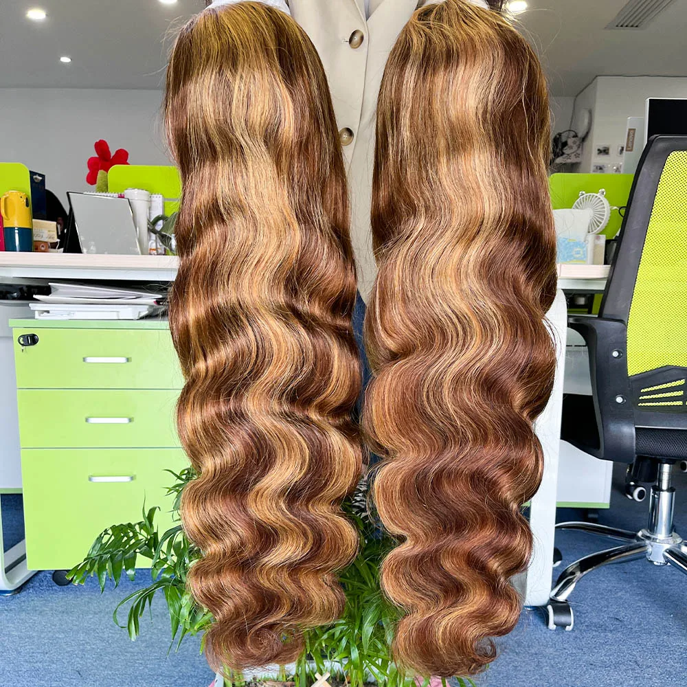 Wholesale Virgin Brazilian Hair Highlight Colored Wigs Human Hair Lace Front Wig Transparent High Density 13x4 Body Deep Wave