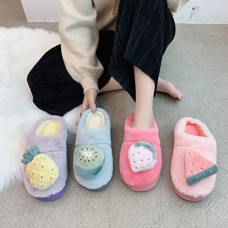 Women Wedge Shoes Pink Faux Home Warm Wholesale Fashion Lady Fur Slippers