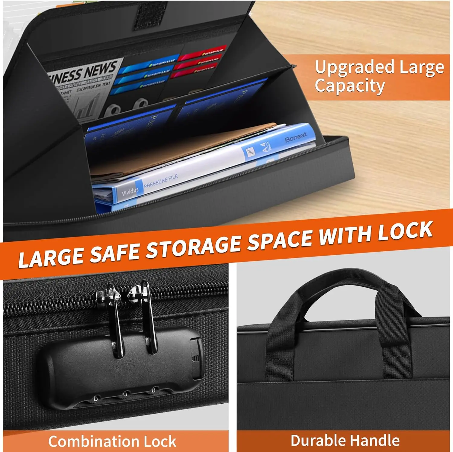 Accordion File Organizer 13 Fireproof Pockets Expanding File Folder Lock Business Home Double Compartment Document File