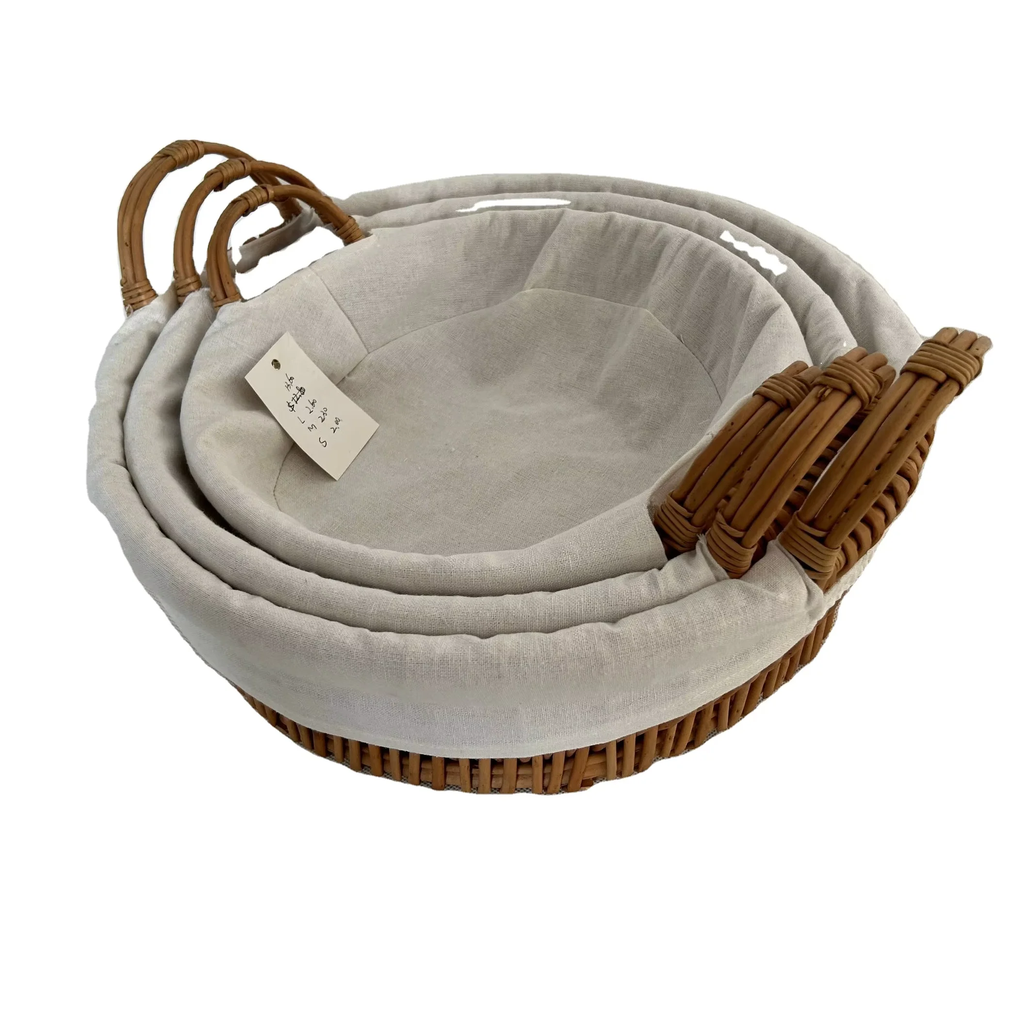 Handmade Decorative Woven Wicker Fruit Bread Picnic Basket Set And Small Willick Breakfast Storage Basket With Lining