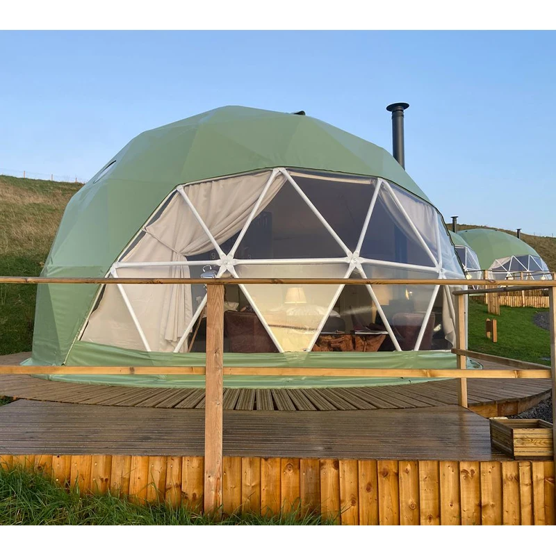 Fiberglass geodesic glass green prefab house dome tent transparent igloo tent geodesic dome tent
