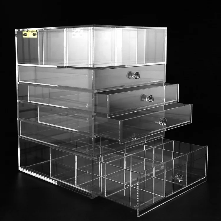 Wholesale Customized Makeup Organizer Acrylic Cosmetic Storage Drawers and Jewelry Display Box