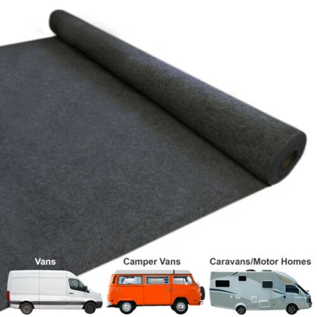 Self Adhesive BLACK 4 WAY STRETCH VAN CARPET LINING TRIM FOR CAMPERVAN/MOTORHOME