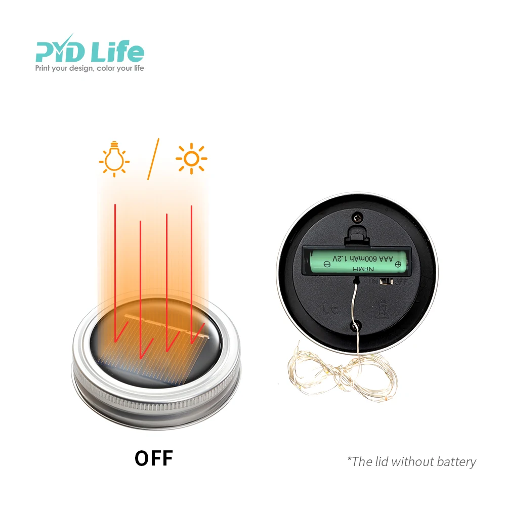 PYD Life 15oz 450 ml Custom Printing Gradient Colour LED Lights Lantern Lid Custom Frosted Glass Sublimation Fairy Mason Jar