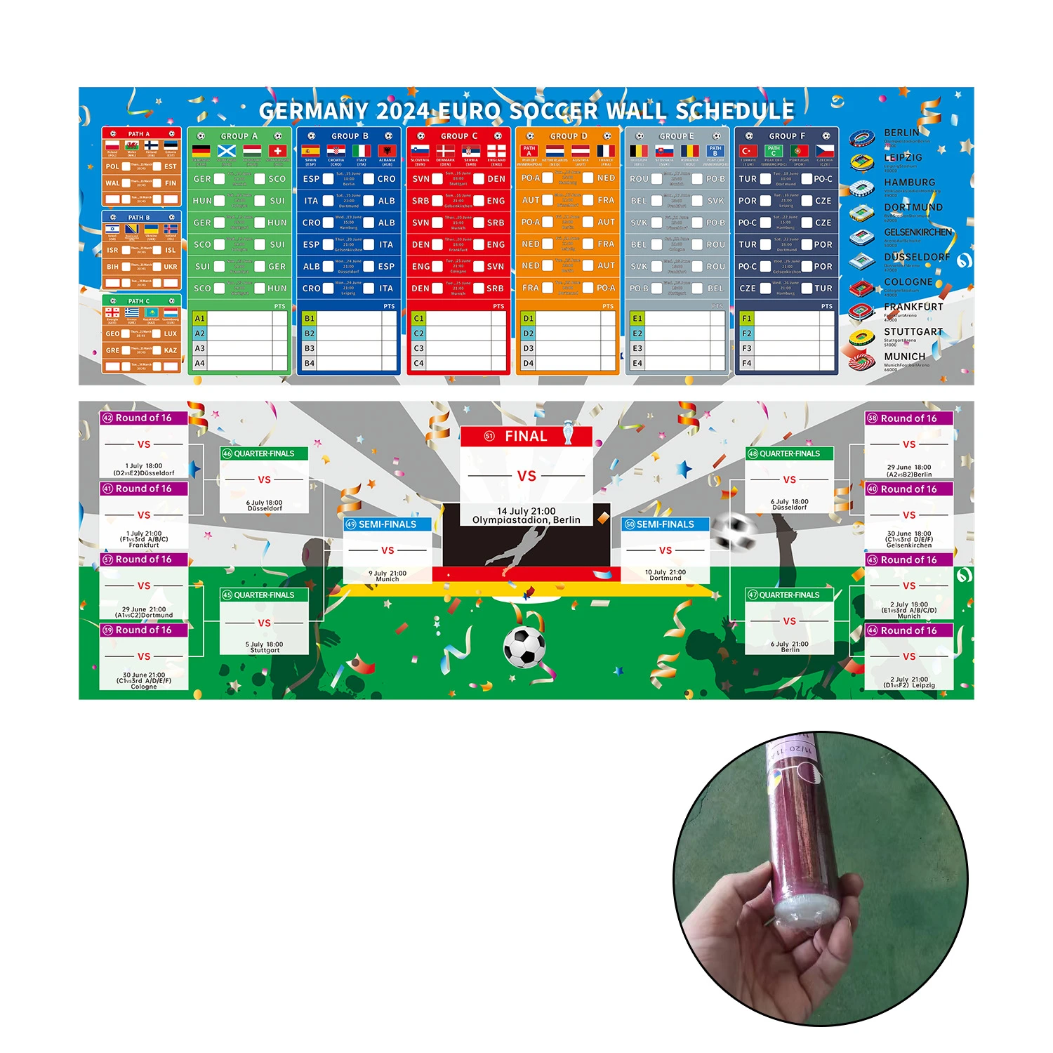 Germany Euro 2024 football wall chart schedule Poster Home office calendar Bar decor Germany  EURO Football SOCCER WALL SCHEDULE