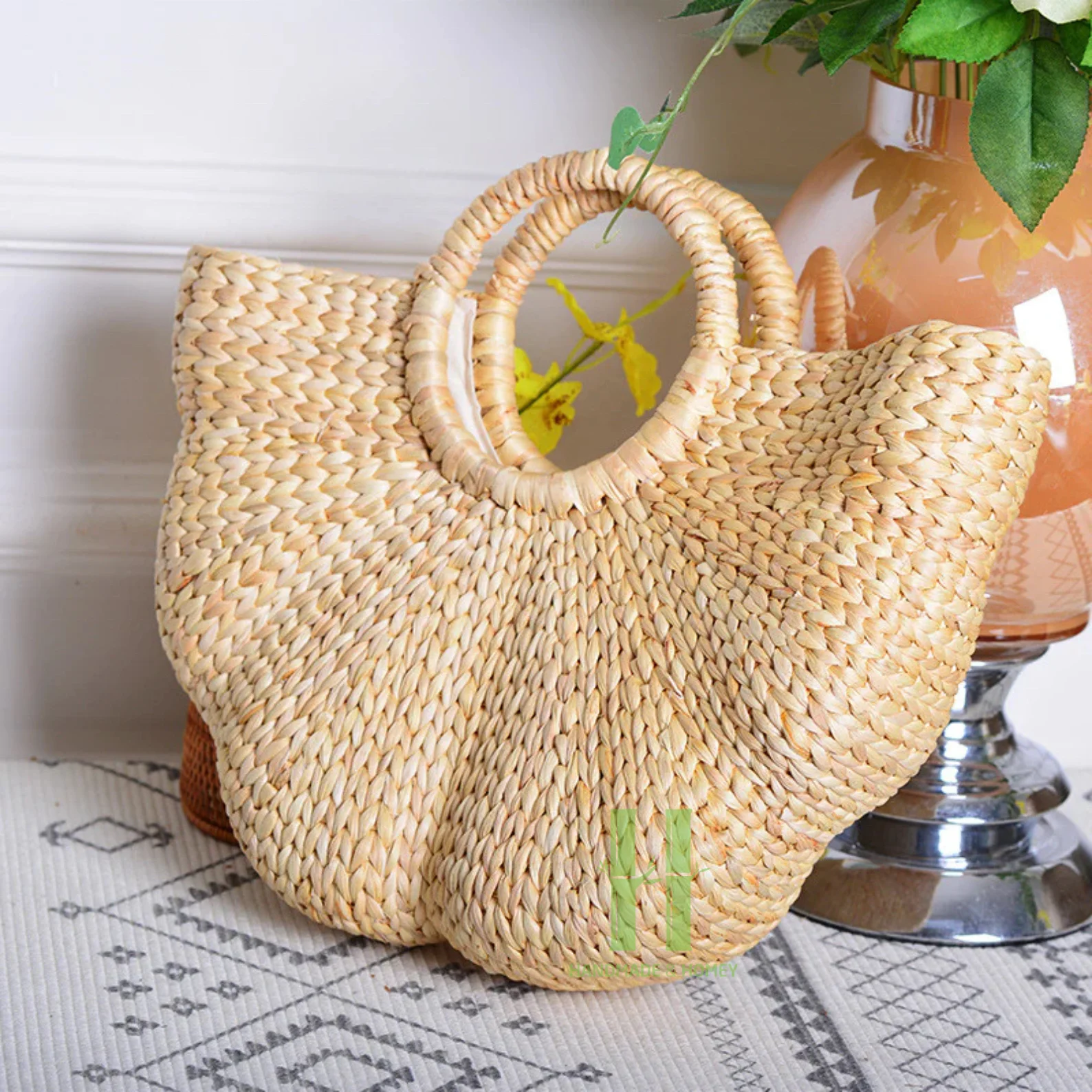 Hot Trending Summer Beach Vacation Straw Tote Bag OEM Fashion Straw Handbags for Women with Custom Leather Branded from Vietnam