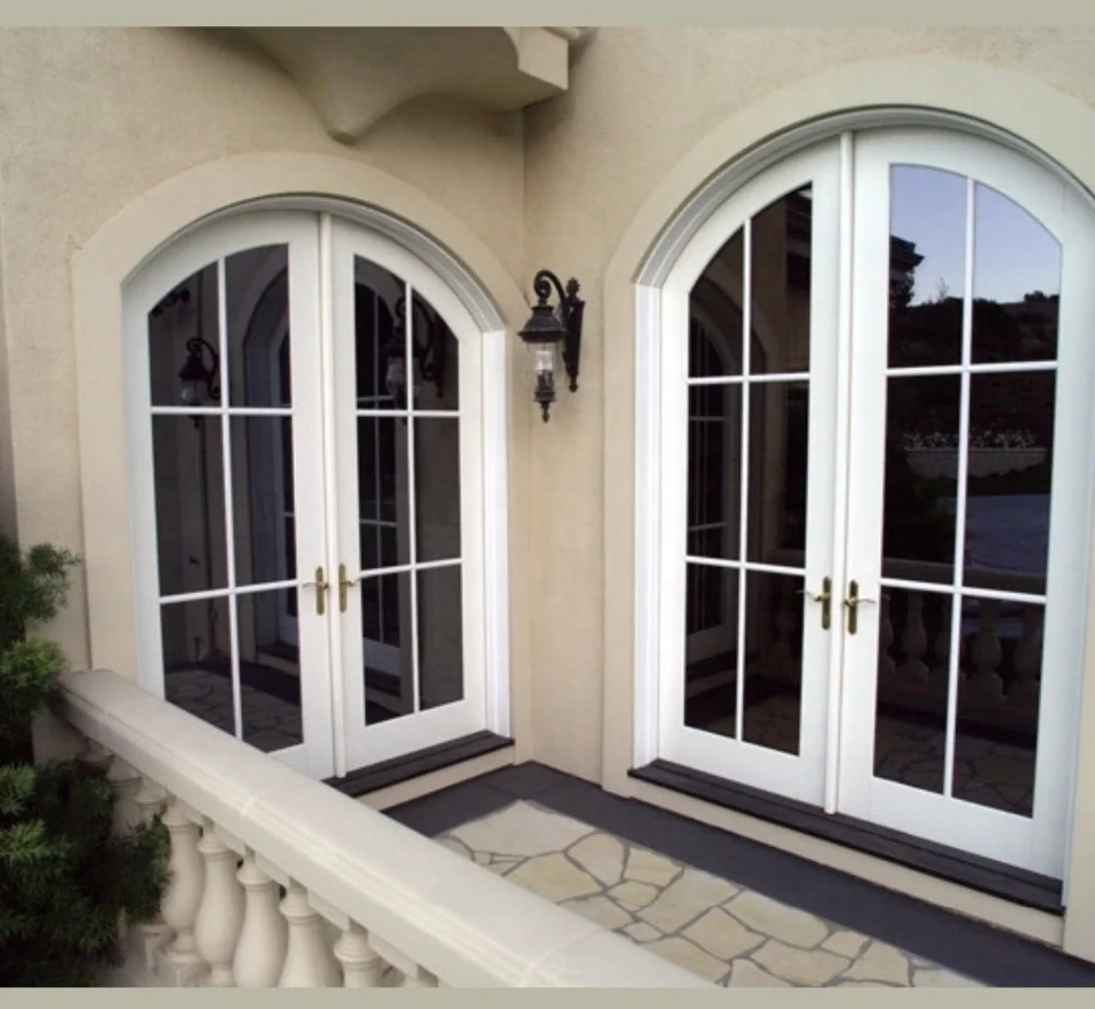 
white arched french double front door 