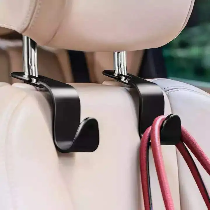 4-Pack ABS Plastic Durable Car Interior Accessory Vehicle Back Seat Headrest Hooks Hanger with Anti-Drop Clip Box Decoration