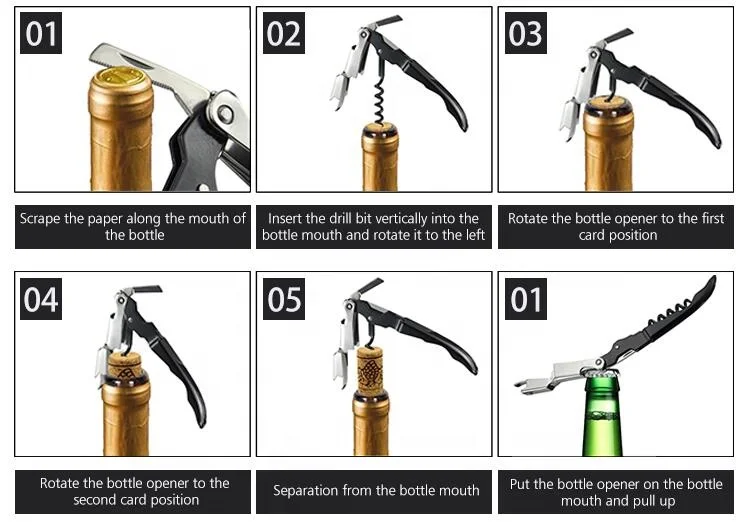 Double lever steel handle beer wine bottle opener corkscrew for custom logo