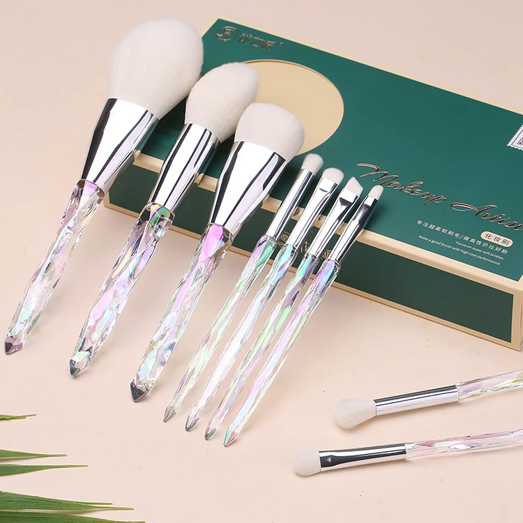 Crystal custom logo personalized natural synthetic hair face luxury brush set makeup set tools brushes case private label