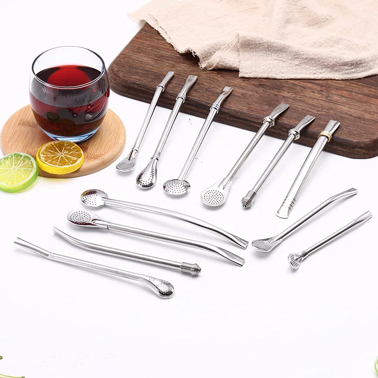 High quality 304 stainless steel Drinking Spoon straws mini size straw spoon bar coffee Filter spoon/Bombilla Tea straws