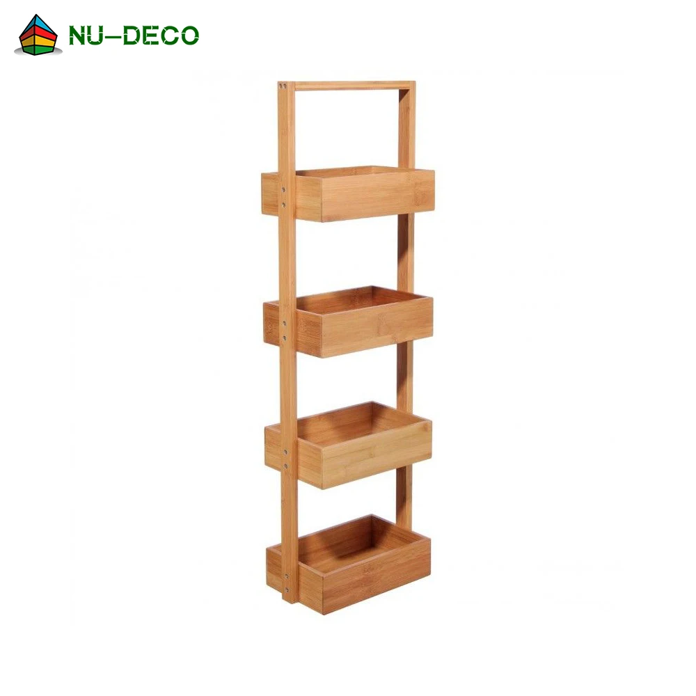 Bamboo 4 layer bathroom storage organizer shelf shampoo soap rack