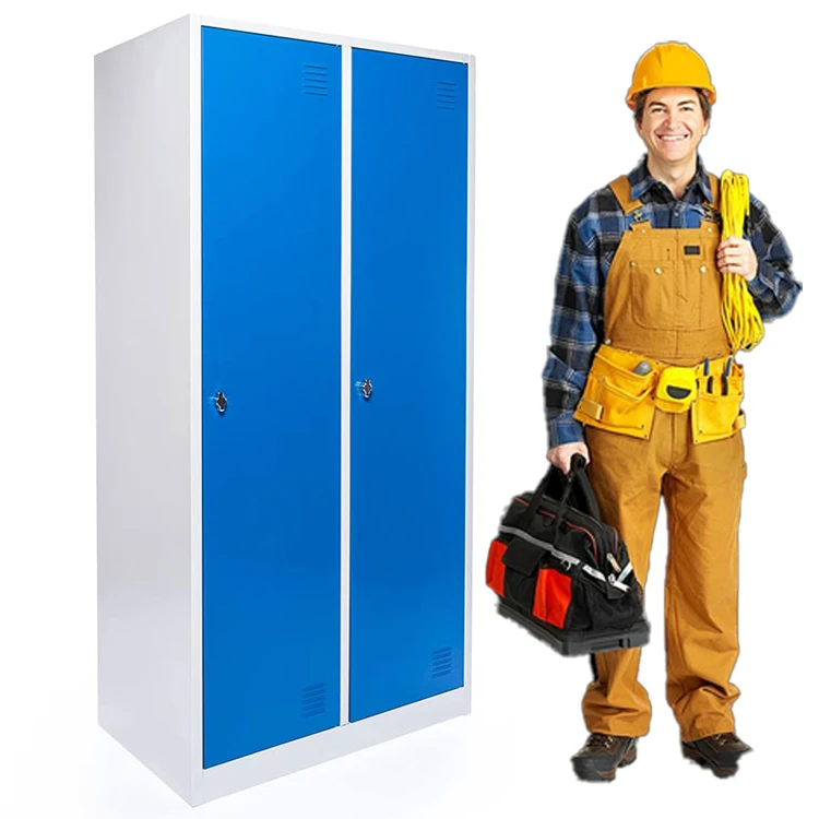 Metal 2 Door Locker with Middle Wall Shelf For Two Person Clothes Storage Wardrobe Double Clean and Dirty Locker