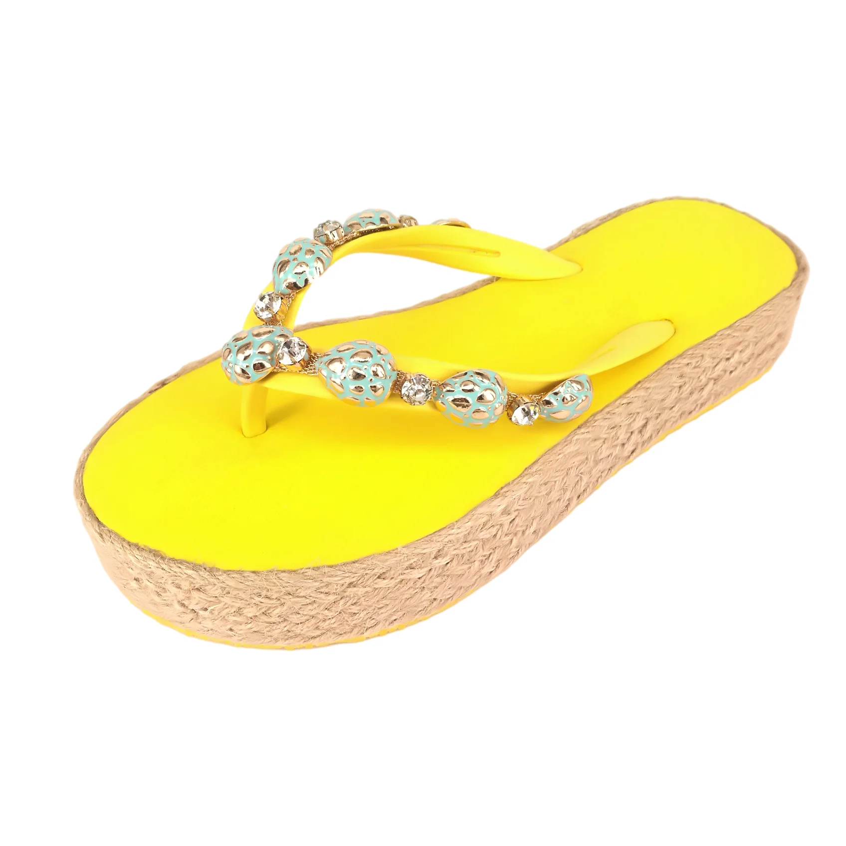 OEM   ladies  flip flops sandals  diamonds chain wedges  jute string foxing slides