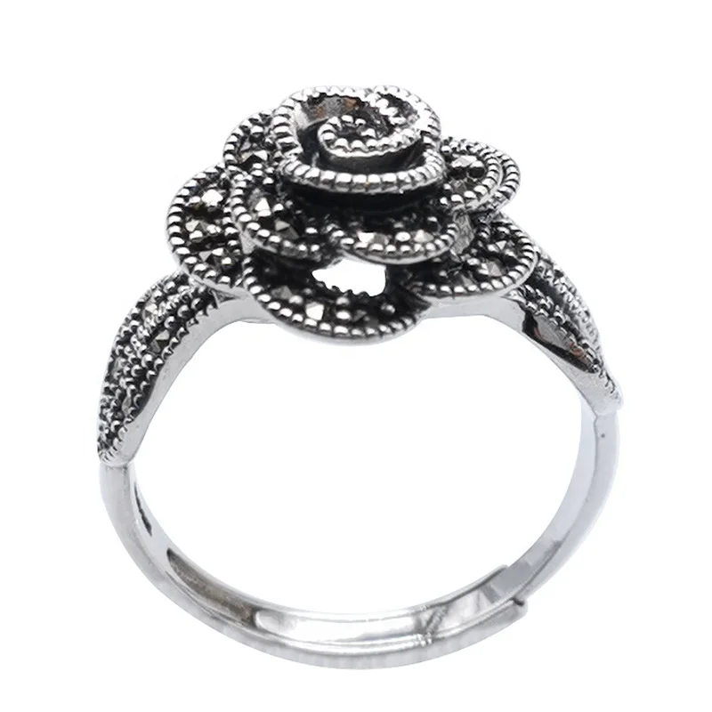 Wholesale best selling style 925 sterling silver inlaid marcasite rose flower engagement finger ring earrings for women jewelry