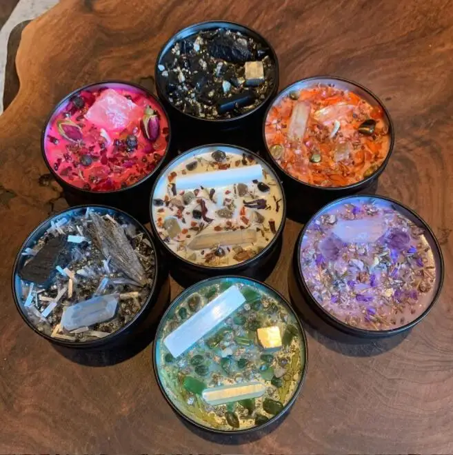 top sale wholesale spiritual gemstone herbal intention crystal scented candles