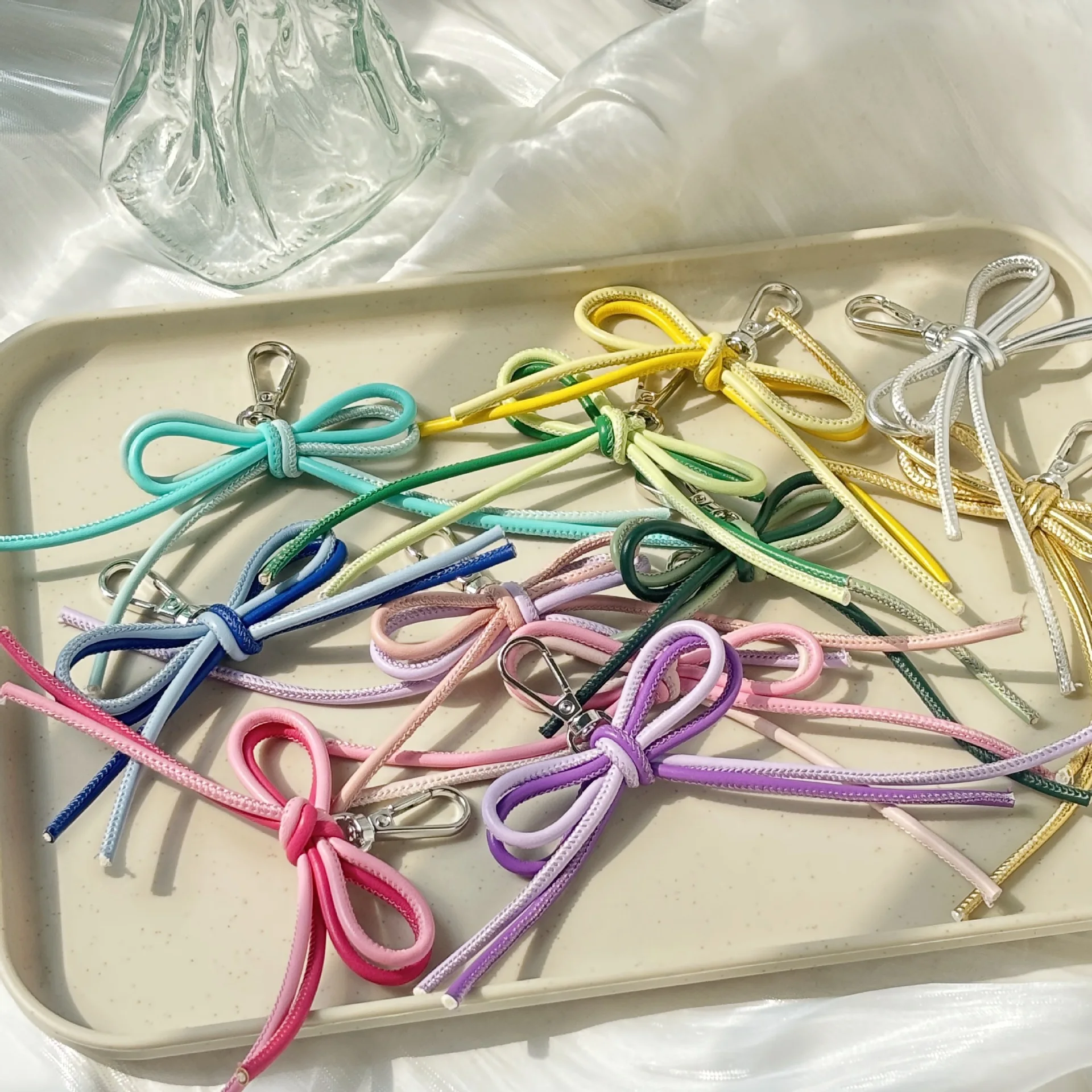PU Simple Rope Knot Bow Knot Key Ring Hanging Bag Pendant  Cute Car Key Keychain