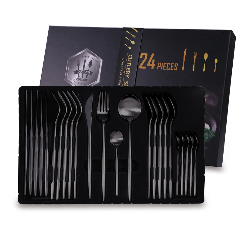 Роскошный Ресторан приборы Наборы розового золота столовые ложки вилки Подарочная коробка из нержавеющей стали 24 шт. набор столовых приборов