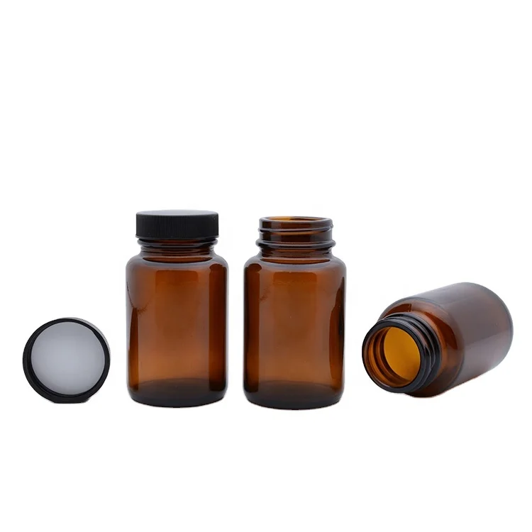 
100cc 100ml Amber Wide Mouth Medicine Glass Bottle For Pill Tablets With Lid 
