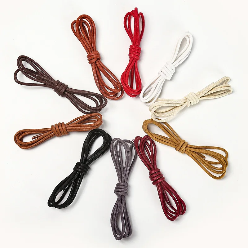 Leather shoes laces quality 3mm width 50-180cm round shoe laces 11 colors rope shoelaces for Leather shoes