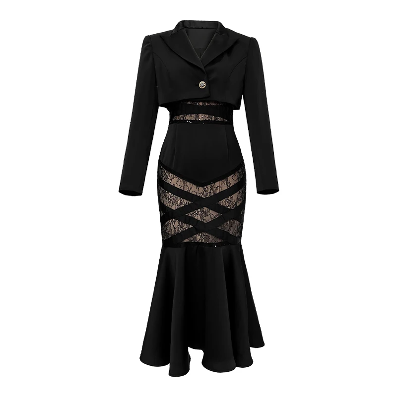 ZYHT 10206 Trending Products 2022 Ladies Two Piece Set Black Women Clothing Spaghetti Strap Long Dress