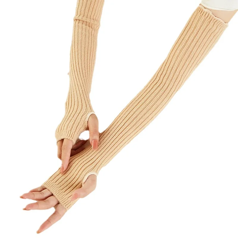 Custom Fingerless long arm warmer Thermal Knitted Winter Warm Fashion Ladies half finger merino wool cashmere gloves & mittens
